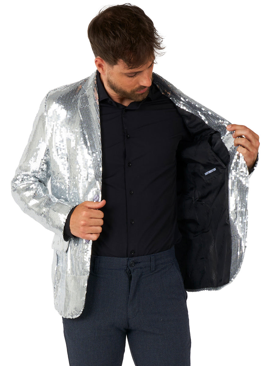 Silver Sequinned Costume Jacket for Men - Inside Image