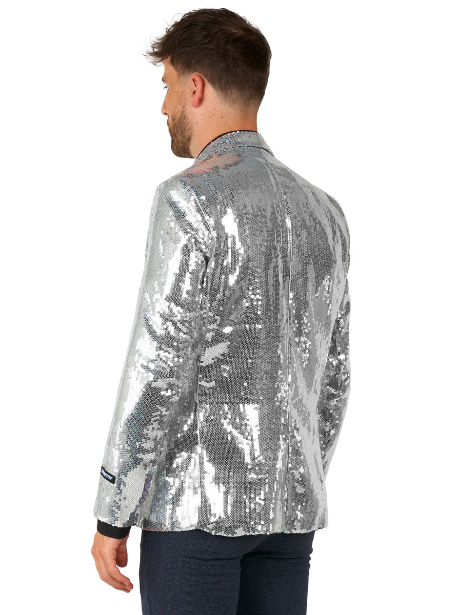 Silver Sequinned Costume Jacket for Men - Back Image