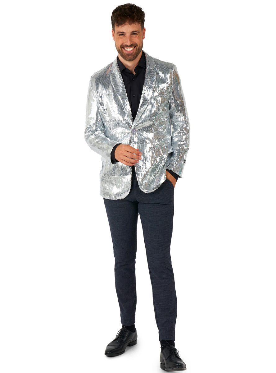 Silver Sequinned Costume Jacket for Men - Full Lenght Image
