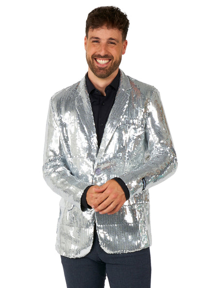 Silver Sequinned Costume Jacket for Men - Main Image