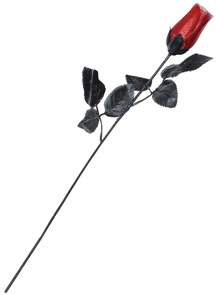 Single Stem Dark Red Rose with Glitter Halloween Accessory - Alt Image