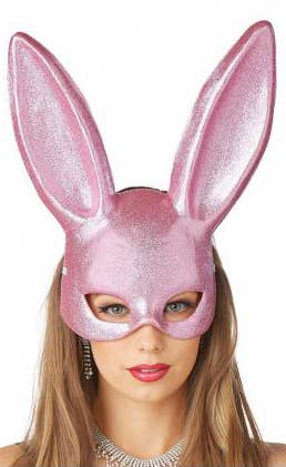 Glitter Rabbit Mask Pink Rabbit Masquerade Mask | Pink Bunny Costume Mask with Ears