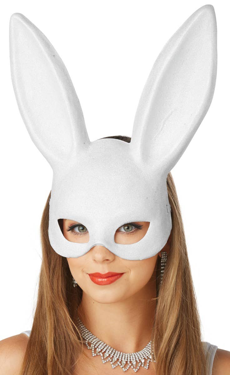Glitter Rabbit Mask White Rabbit Masquerade Mask | White Bunny Costume Mask with Ears