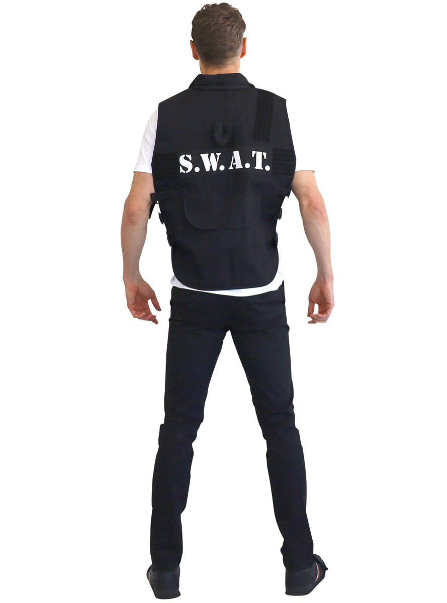 Black SWAT Police Costume Vest for Adults - Back Image