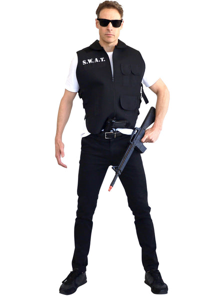 Black SWAT Police Costume Vest for Adults - Main Image