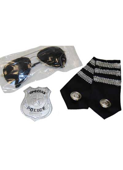 Cop Costume Accessory Kit with Aviator Glasses, Police Badge and Shoulder Epaulettes