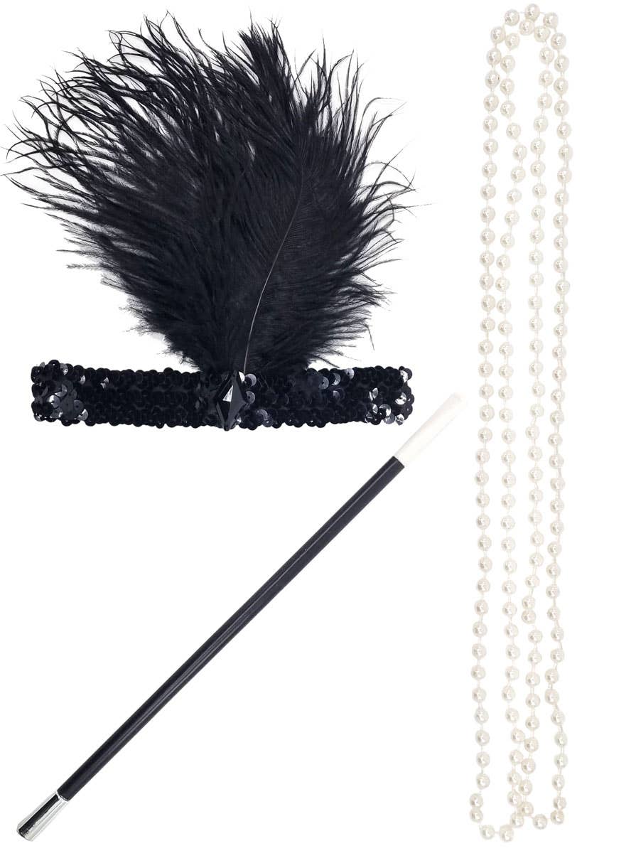 3 Piece Flapper Accessory Set with Headband Necklace and Cigarette Holder - Main Image