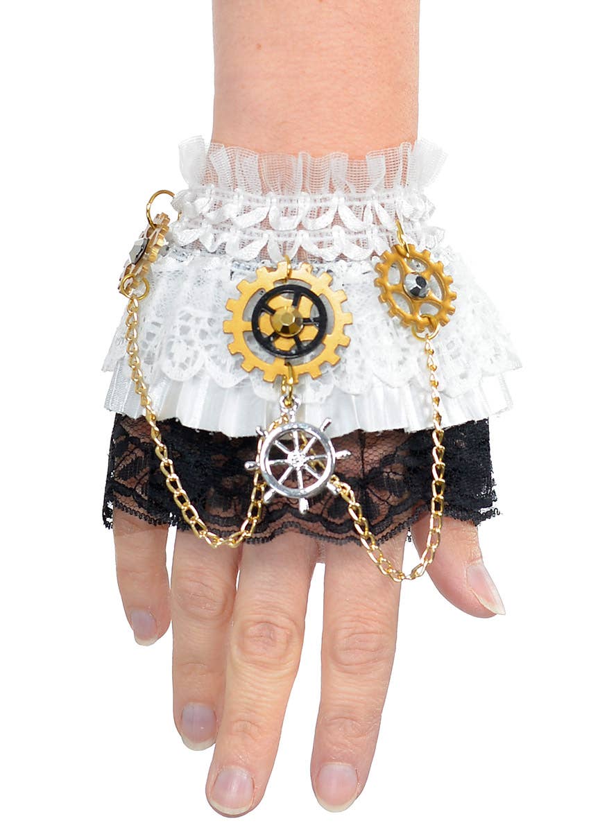 Women's Ruffled Lace Steampunk Costume Wrist Cuffs