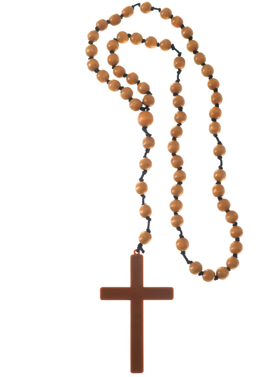 Wooden Rosary Beads Necklace Religious Cross Costume Accessory