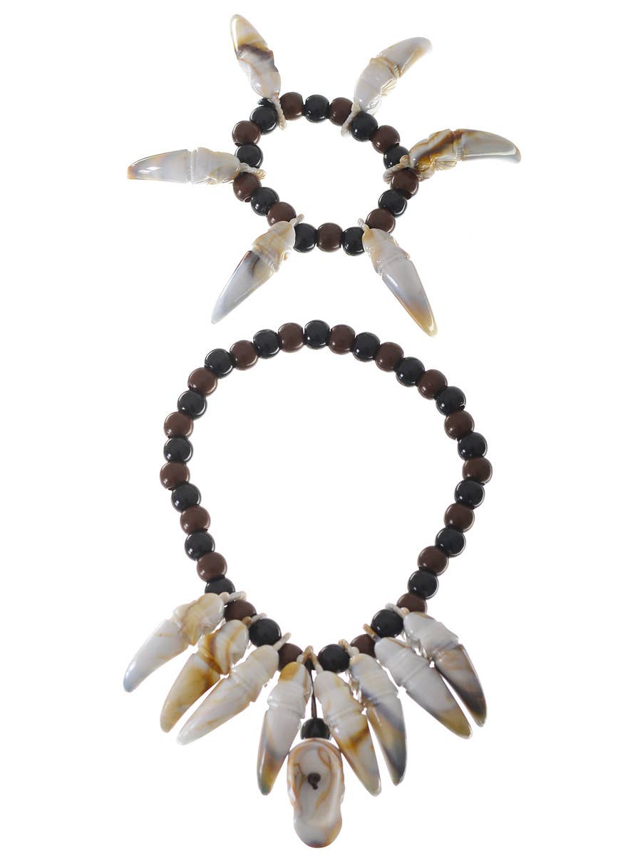 Realistic Look and Feel Barbarian Tiger Tooth Costume Necklace and Bracelet Set - Main Image