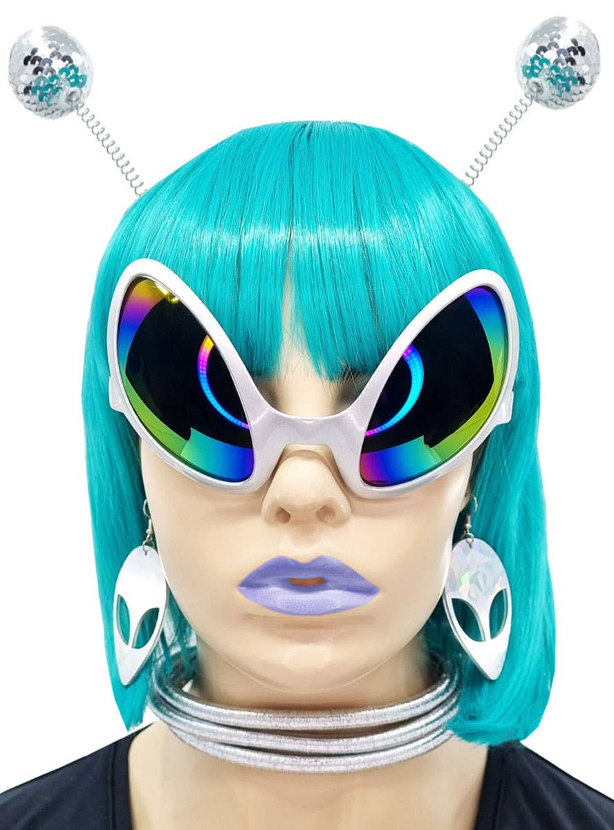 Silver Space Alien Accessory Set with Gloves Glasses Necklace Earrings and Headpiece - Alternate Image 1