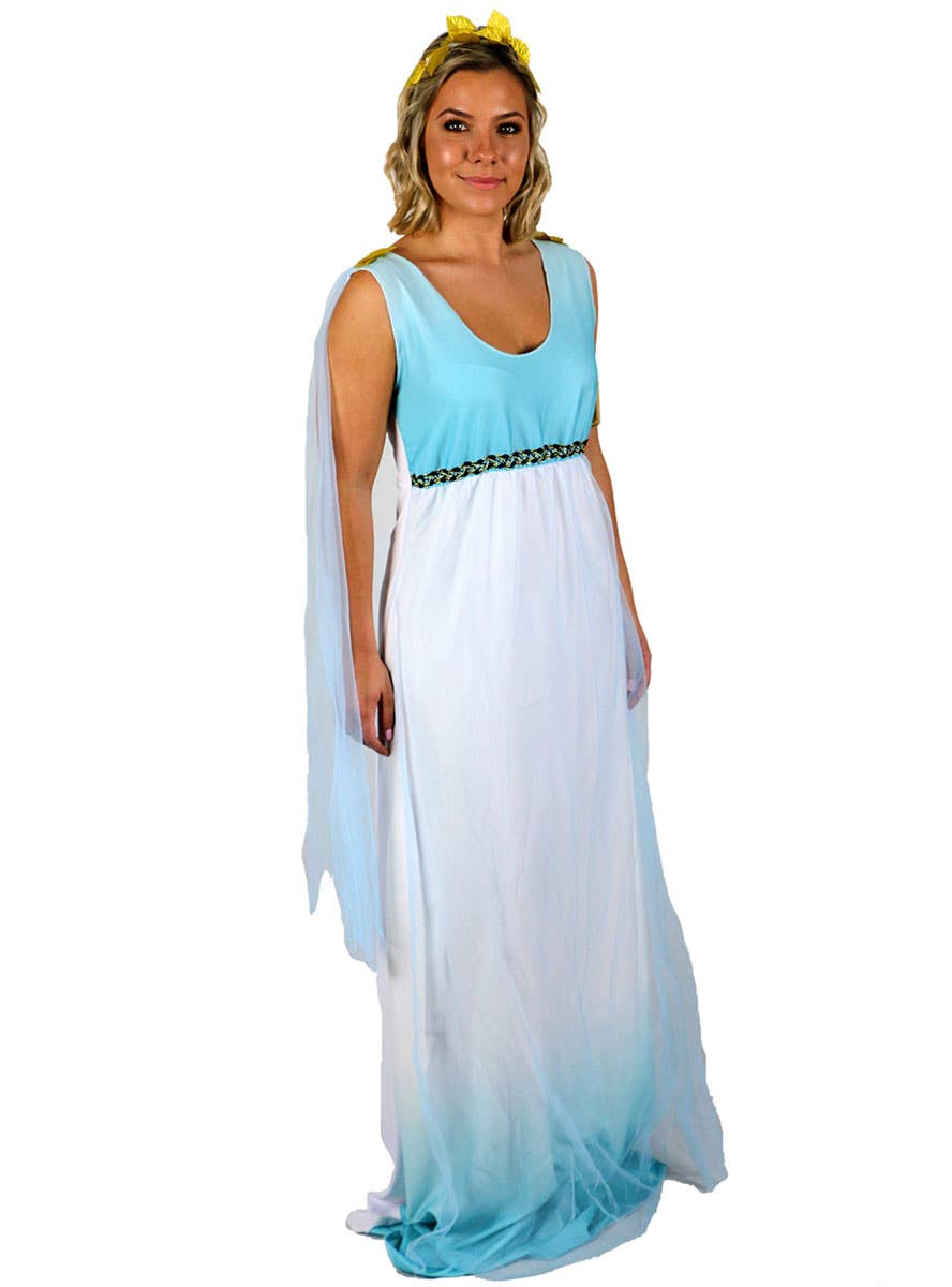 Grecian Goddess Plus Size Women's Blue and White Toga Costume