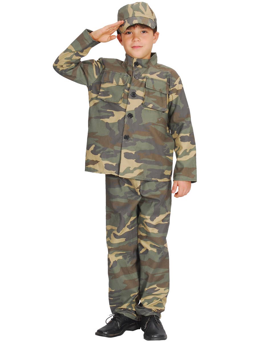 Boy's Army Solider Camouflage Military Uniform Fancy Dress Costume - Main Image