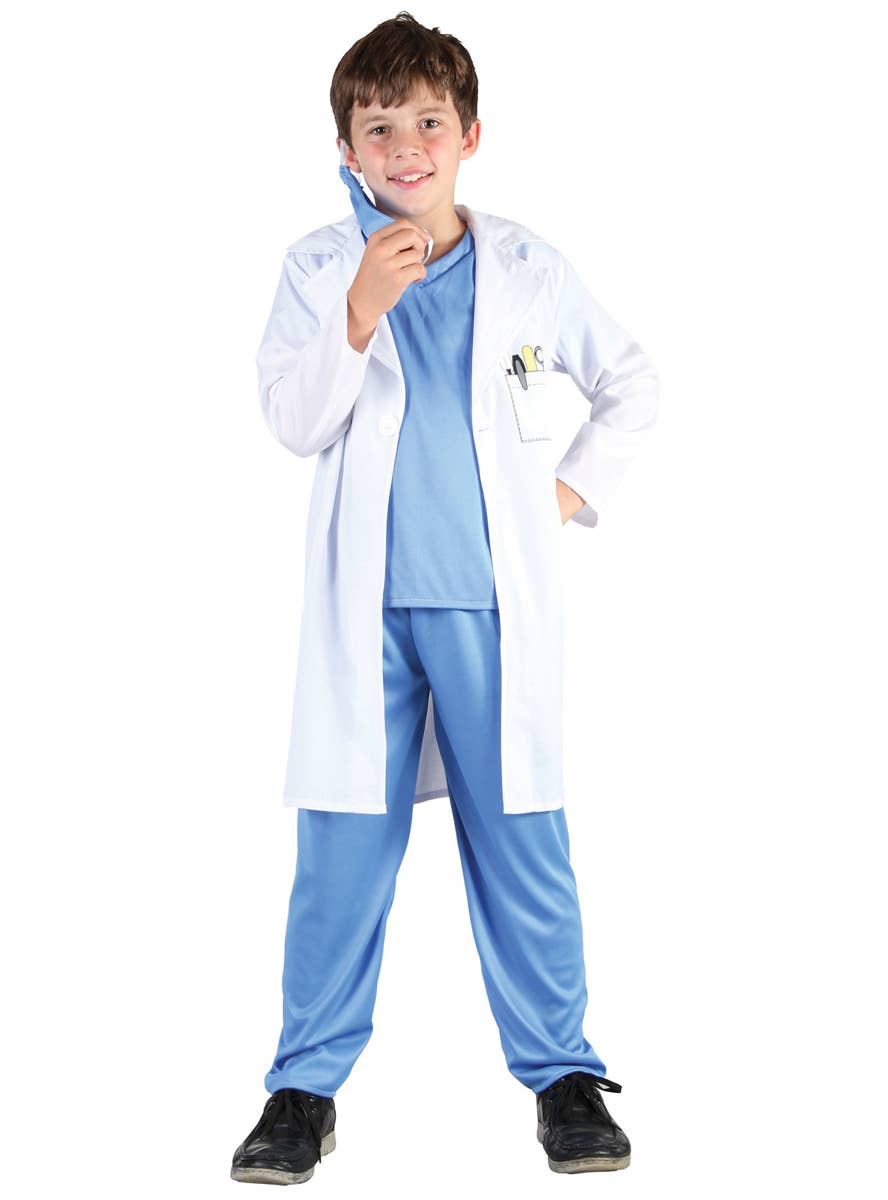 Image of Blue Scrubs and Doctor Coat Costume for Kids