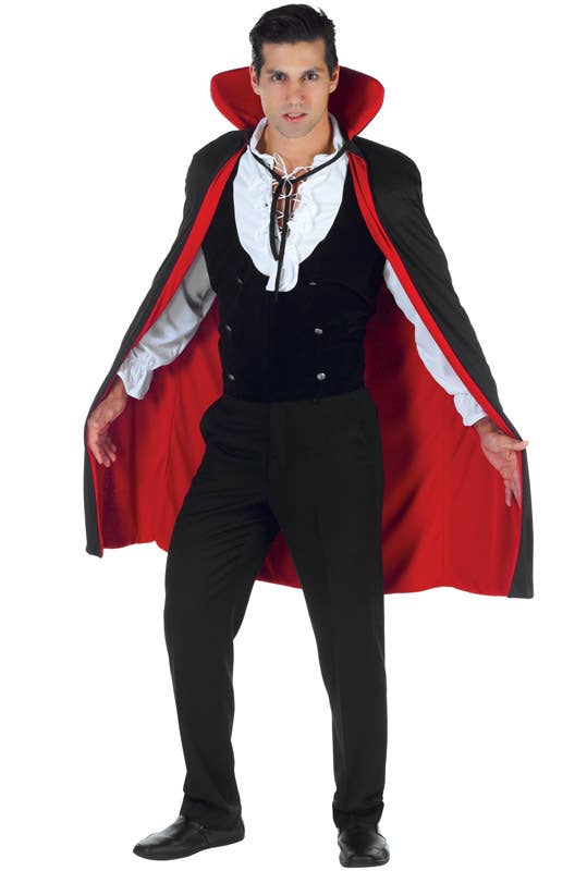 Black and Red Satin Reversible Vampire Costume Cape with Stand Up Collar