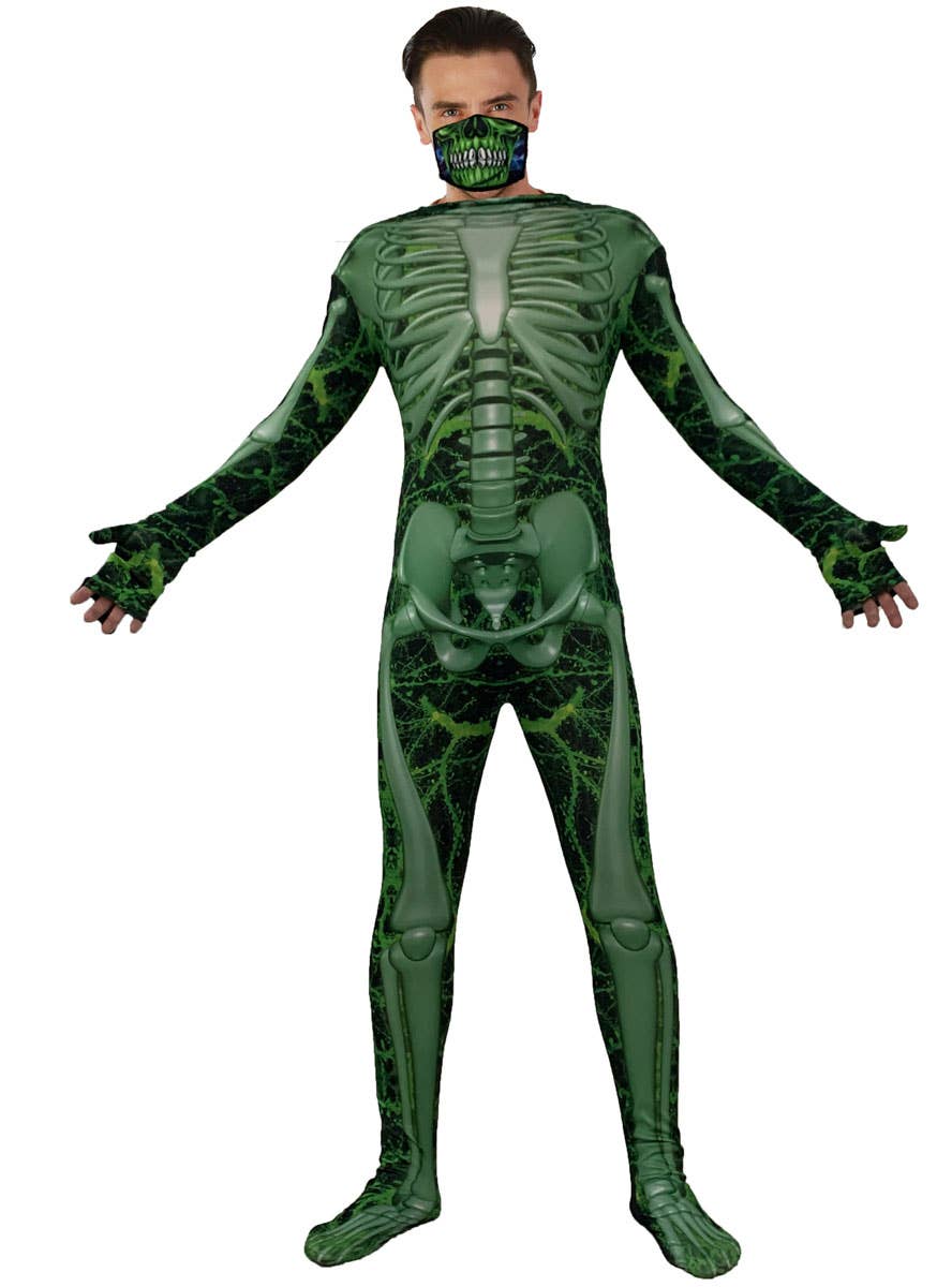 Mens Patient Zero Costume Green Skeleton Halloween Costume for Men