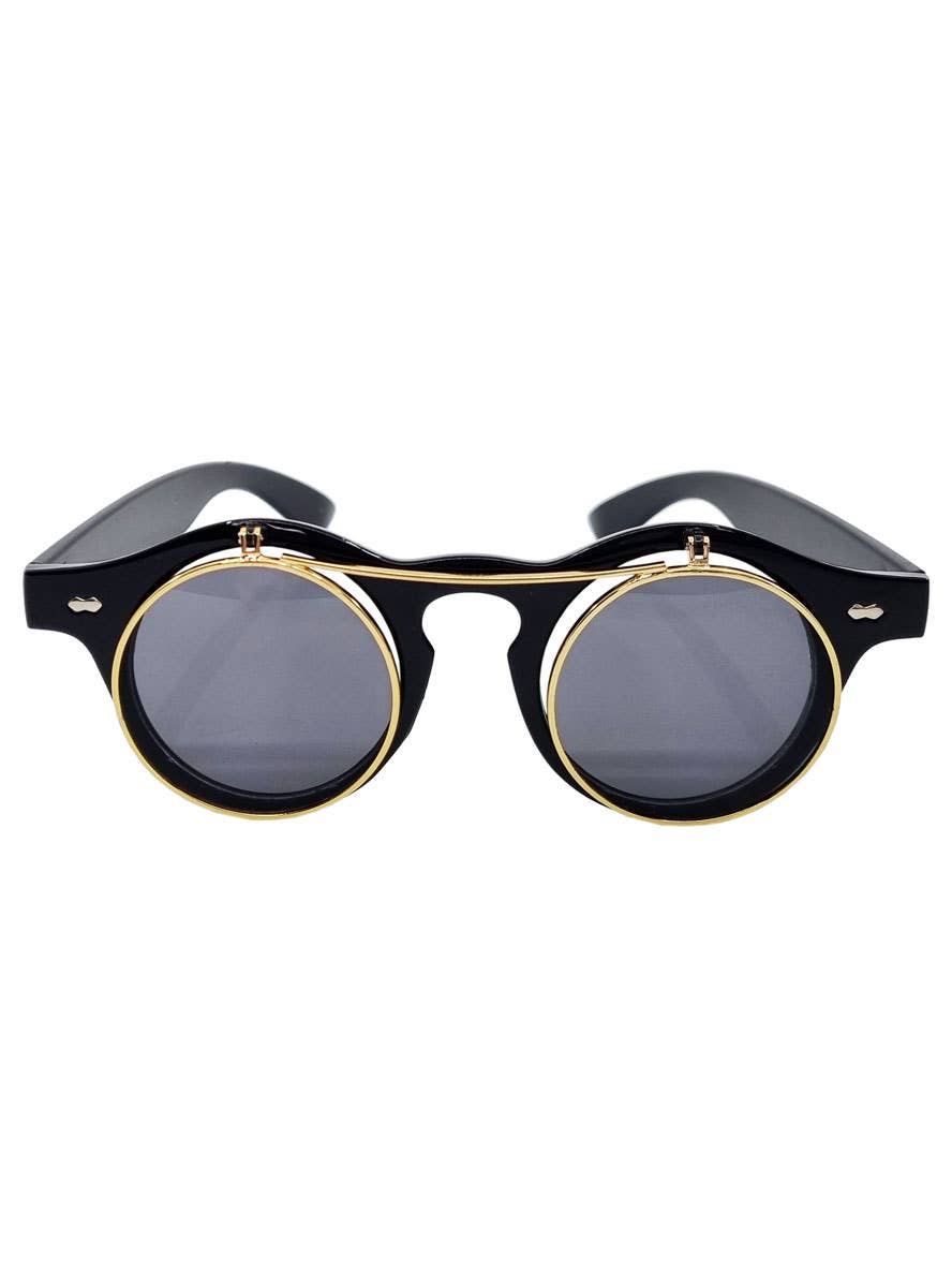 Black and Gold Flip Up Steampunk Glasses - Alternate Image 1