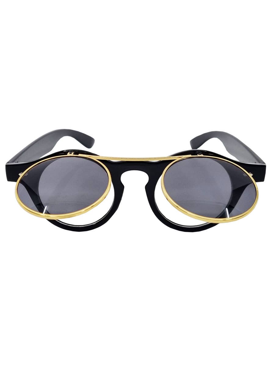 Black and Gold Flip Up Steampunk Glasses - Alternate Image 2
