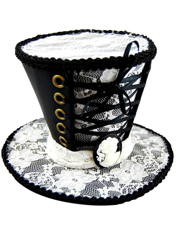 Mini Gothic Black and White Lace Top Hat Costume Accessory