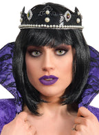 Image of Elegant Evil Queen Black Lace and Pearl Costume Crown - Main Image