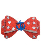 Red Glitter and Blue Anchor Sailor Hair Bow