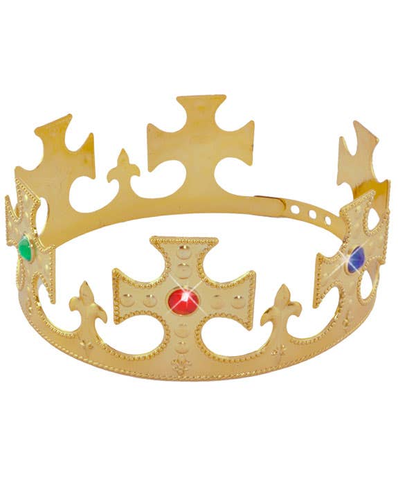Gold Plastic King Costume Crown with Faux Jewels