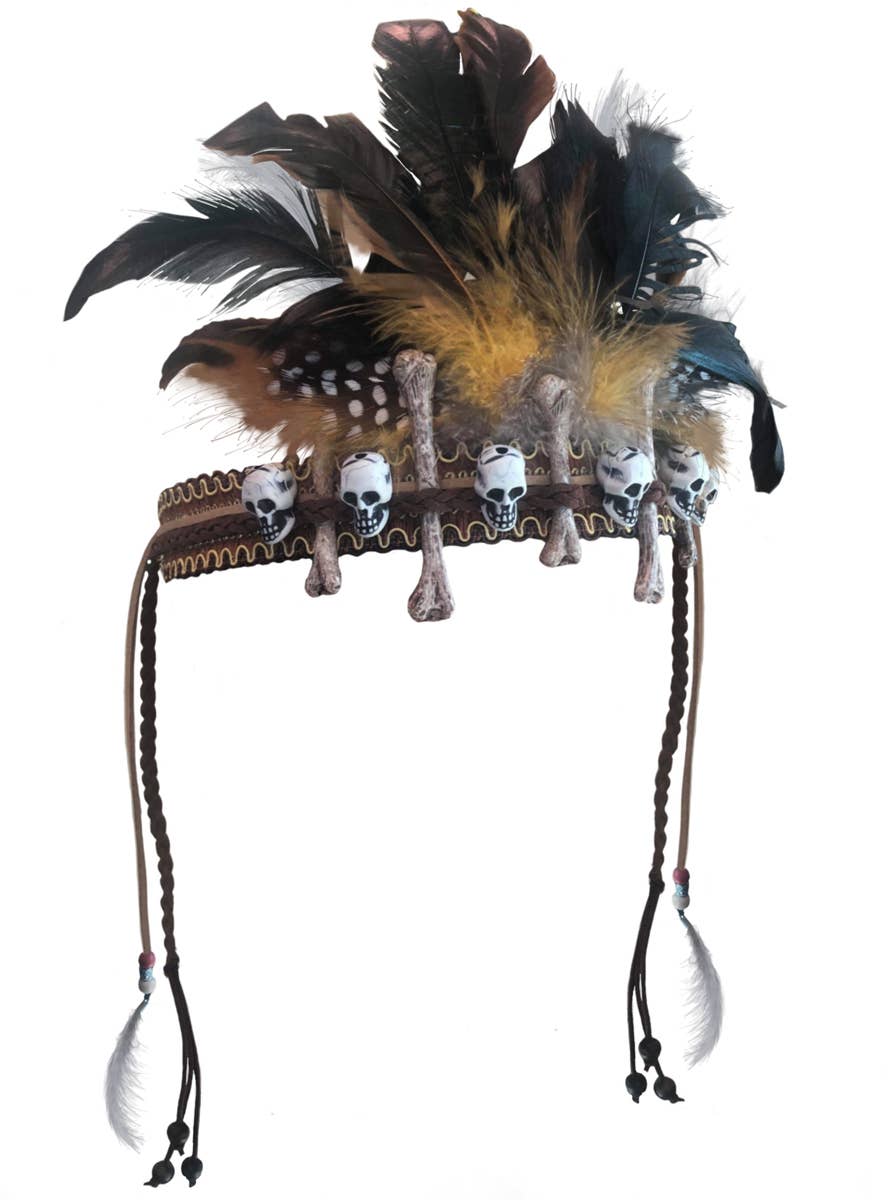Voodoo Feather Headpiece with Skulls and Bones