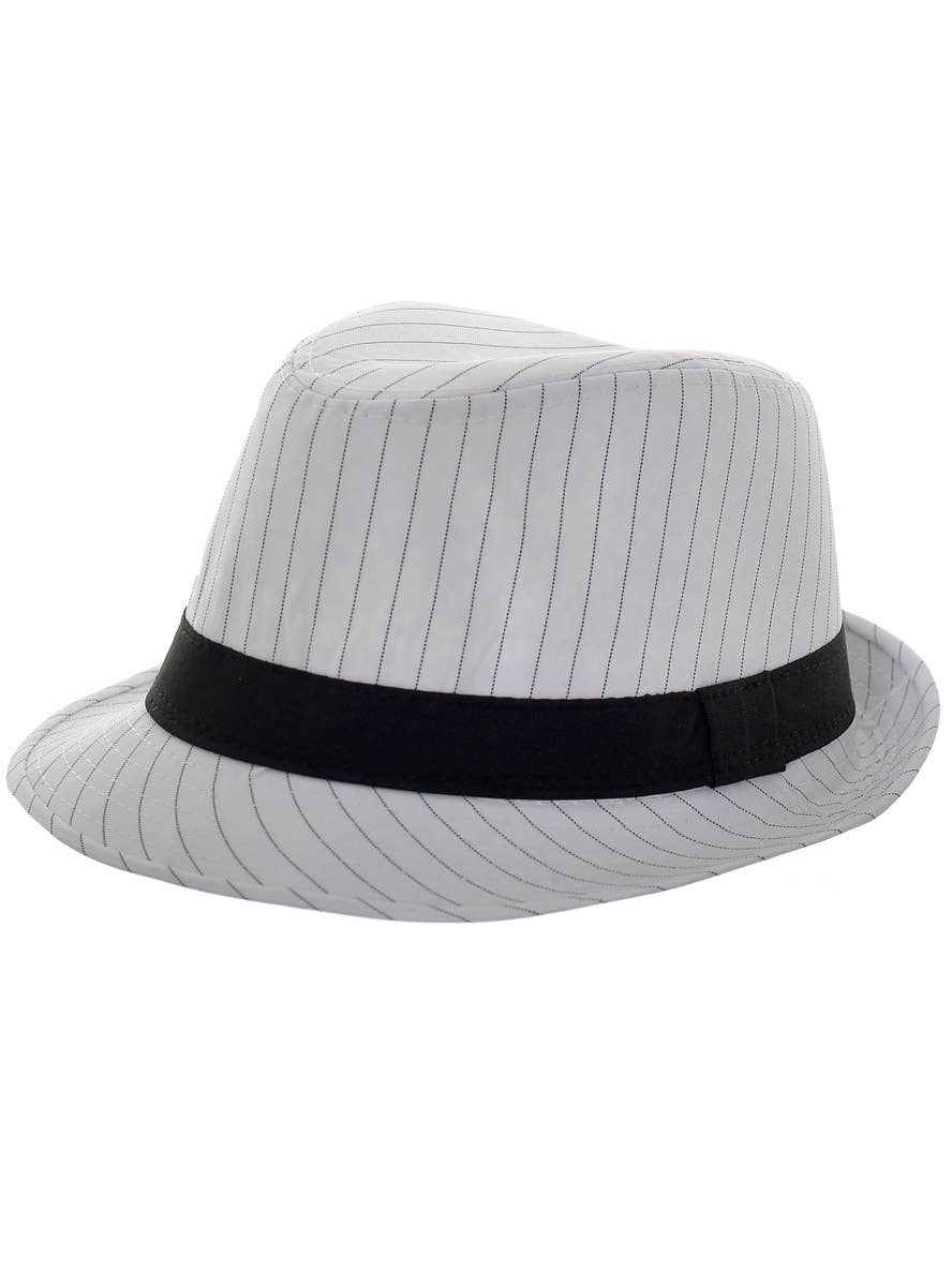 White Gangster Fedora with Black Stripes