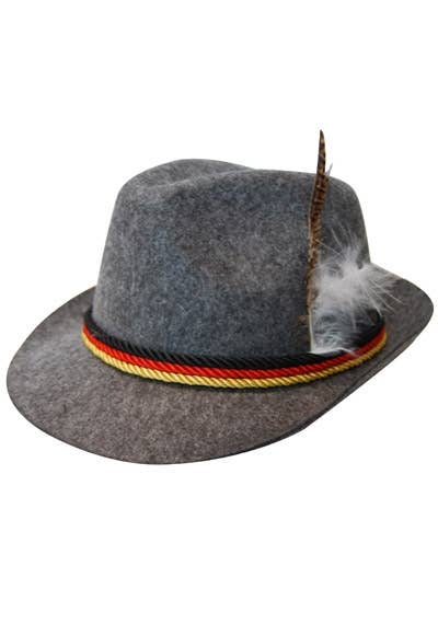 Grey Oktoberfest Hat with Attached Feather for Adult's