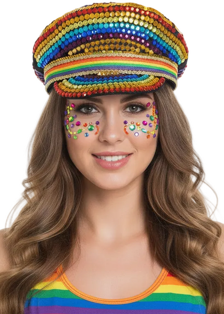 Rainbow Jewelled Festival Cap Costume Accessory - main image