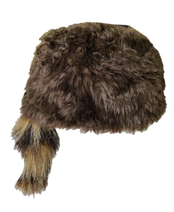 Colonial Trapper Coonskin Costume Hat with Faux Raccoon Tail