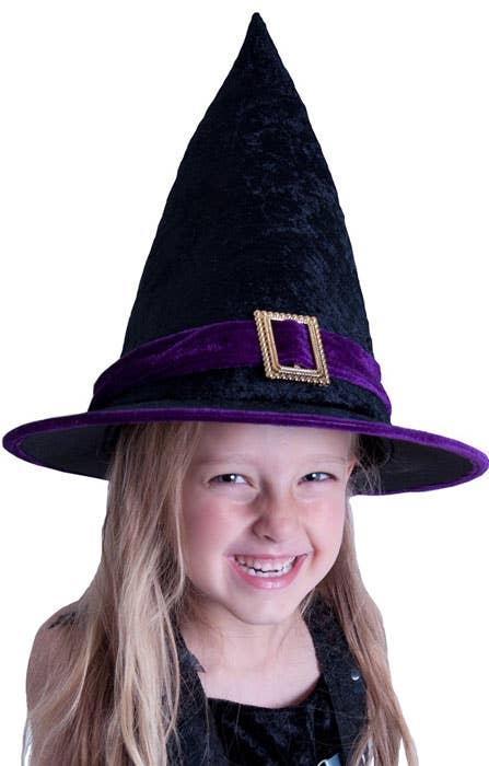 Kid's Purple and Black Velvet Witch Hat