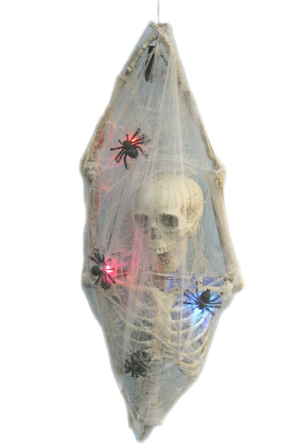 Cocooned Light Up Skeleton Hanging Halloween Prop Main Image