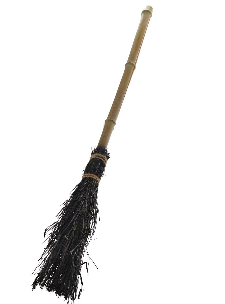Black Straw and Bamboo Broom Stick Halloween Accessory