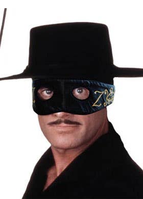 Black Satin Zorro Half Face Masquerade Mask with a Gold Z Detail