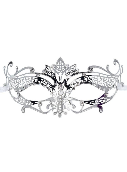 Silver Lightweight Metal Womens Masquerade Mask with Rhinestones