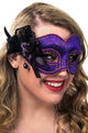 Purple Velvet Masquerade Mask With a Floral Side Bow on Glasses View 1