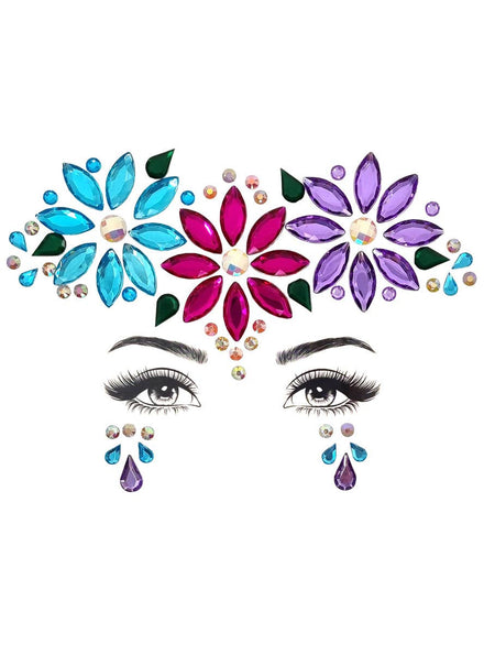 Purple Pink and Blue 70s Hippie Stick On Face Gems - Main Image