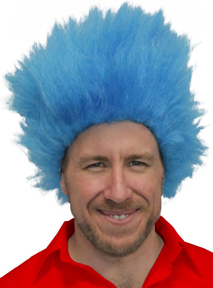 Men's Spiked Blue Thing One Character Costume Wig 