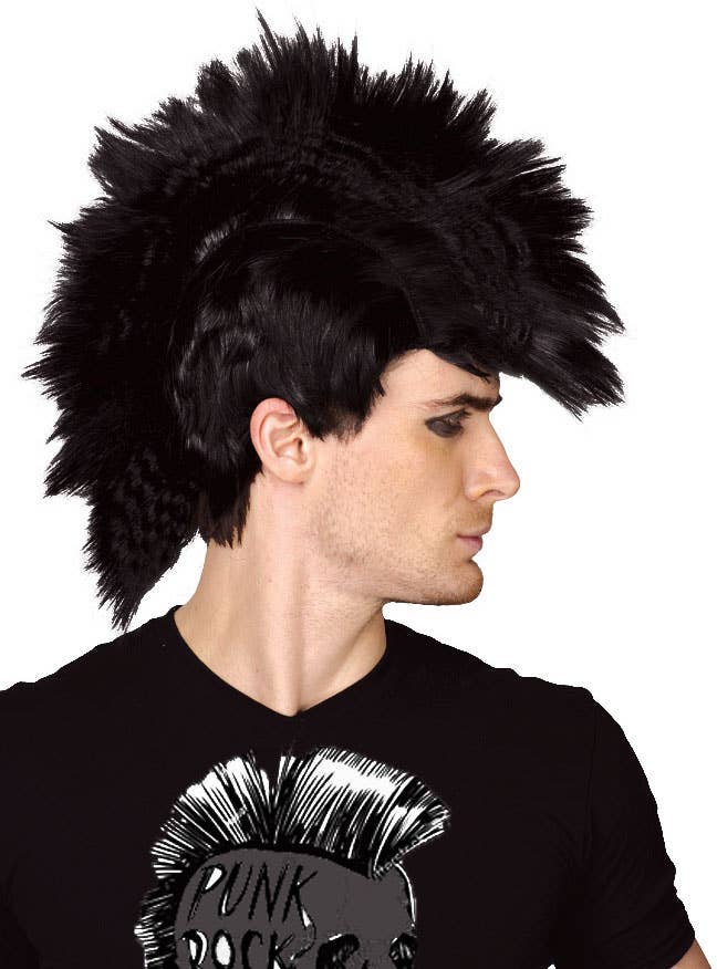 Punk Rocker Men's Black Mohawk Costume Wig Main Image
