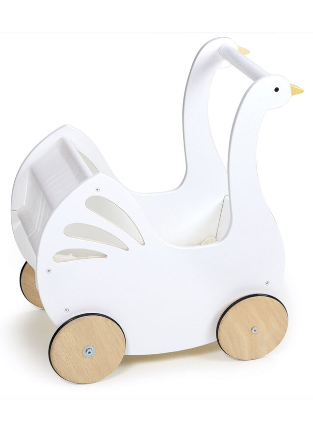 Sweet White Swan Wooden Doll Pram For Children - Alternate Image