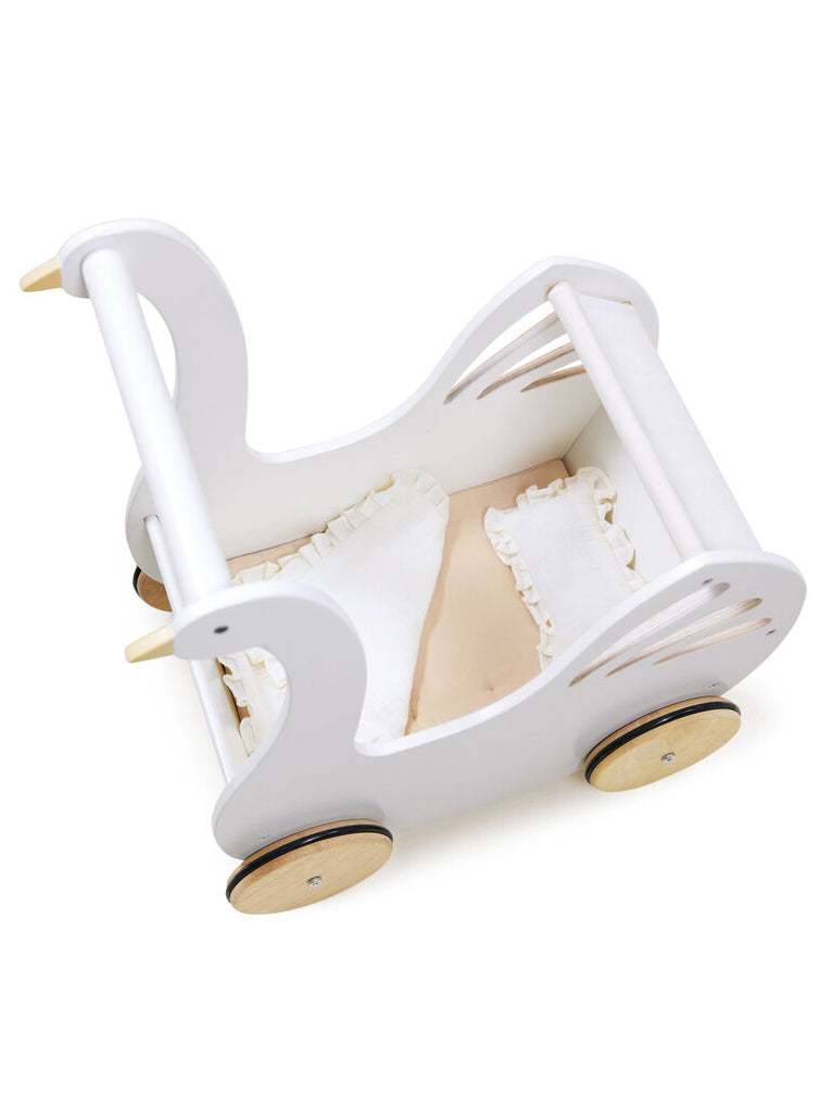 Sweet White Swan Wooden Doll Pram For Children - Birdseye Image