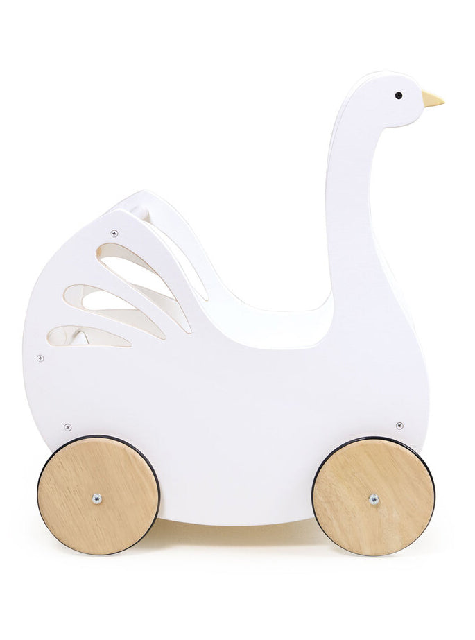 Sweet White Swan Wooden Doll Pram For Children - Side Image