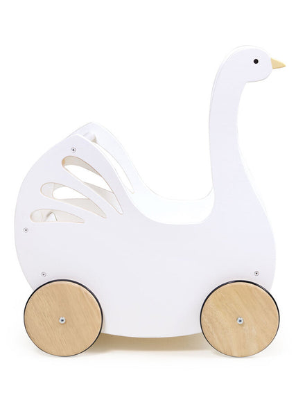 Sweet White Swan Wooden Doll Pram For Children - Side Image