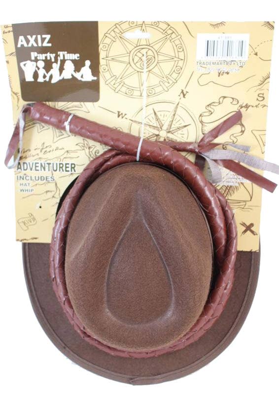 Adventurer Brown Costume Hat And Whip Accessory Kit - Main Image
