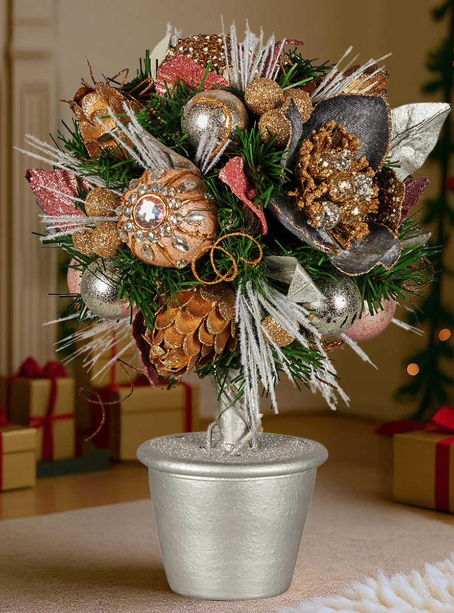 Tabletop 36cm Potted Topiary Tree with Pink Decorations - Alternate Image