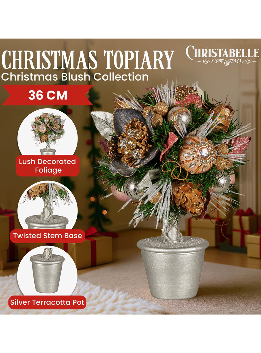 Tabletop 36cm Potted Topiary Tree with Pink Decorations - Info Image 1