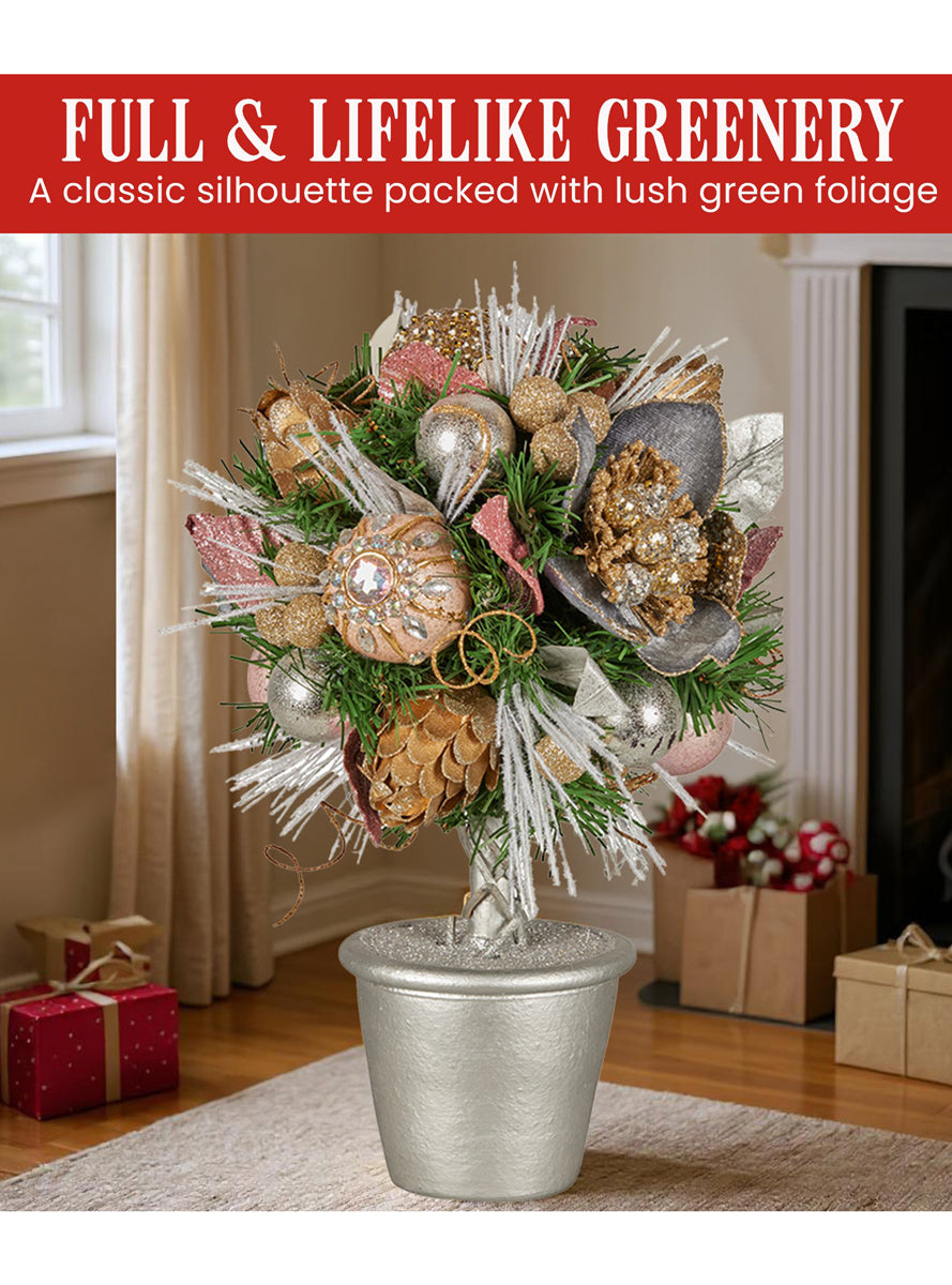 Tabletop 36cm Potted Topiary Tree with Pink Decorations - Info Image 2