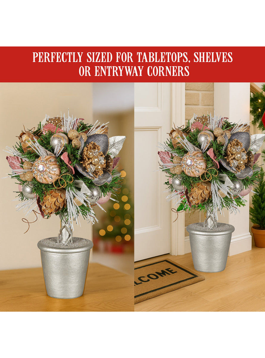Tabletop 36cm Potted Topiary Tree with Pink Decorations - Info Image 4
