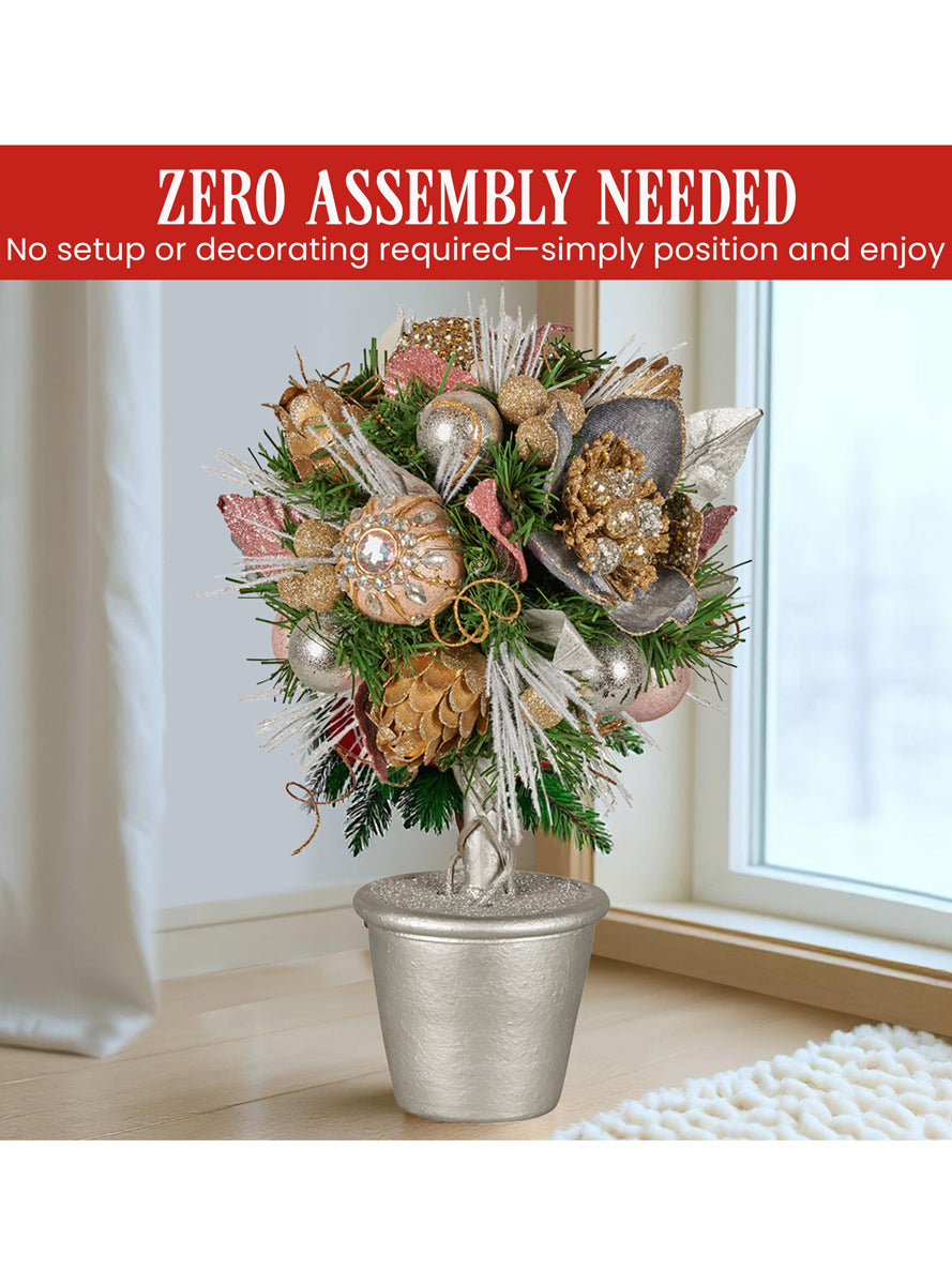 Tabletop 36cm Potted Topiary Tree with Pink Decorations - Info Image 5